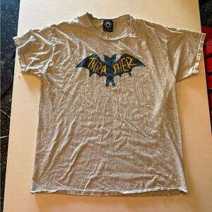 Thrasher Bat Logo T Shirt Mens Large Gray Skateboard Graphic Streetwear Batman